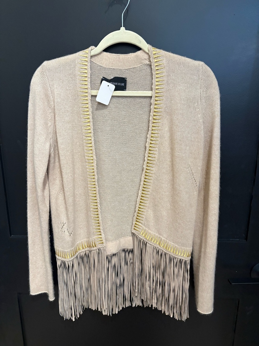 Zadig & Voltaire Cashmere Tan/Gold Cardigan W/Fringe Size Small